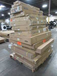 lot 217 image: WHOLESALE MIXED PALLET OF MISCELLANEOUS KITCHEN BASE CABINET DRAWERSSIDES AND FIREPLACE DECOR