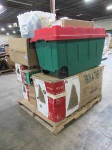 lot 241 image: WHOLESALE MIXED PALLET OF MISCELLANEOUS CHRISTMAS TREES AND HOLIDAY DECORATIONS