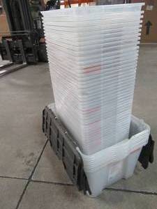 lot 407 image: Plastic Bins - Most without lids - May be cracked or scratched.