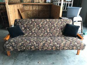 Custom-Covered Futon with OttomanCoffee Table