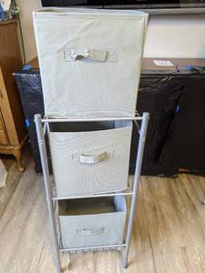 lot 347 image: Wire Shelf with Three Cloth Storage Boxes