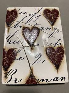 lot 51 image: Sid Dickens Memory Block Wall Tile Red Hearts with Script - RETIRED