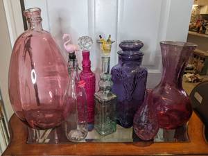 lot 146 image: Collection of Colored Glass Vases and Bottles