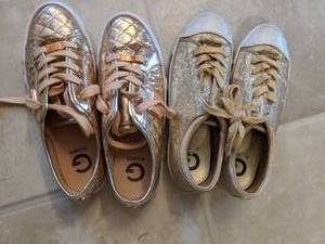 lot 405 image: Two Pairs of Womens Size 8 Sparkly Sneakers G by Guess