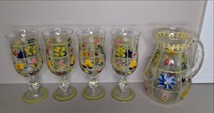 lot 108 image: Hand Painted Pitcher & (4) Glasses See Photos