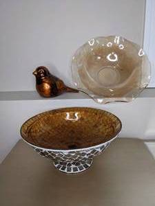lot 113 image: 3 pc. Carnival Glass One Possibly Vintage