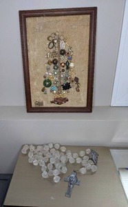 lot 134 image: Rosary & Framed Art Piece Made of Costume Jewelry
