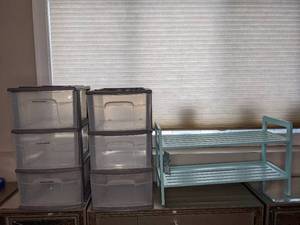 lot 136 image: Pair of Three Drawer Organizers & One Shoe Organizer