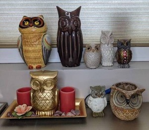 lot 139 image: Owl Collection Starter Kit - Cookie Jar, Candles, Lamps, etc.