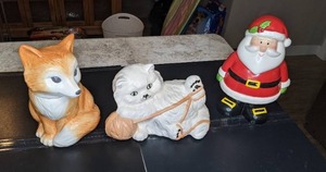 lot 522 image: Cat Figurine w Fox & Santa Cookie Jars