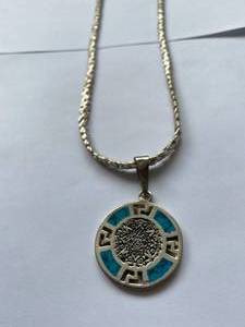lot 61 image: .925 Sterling Silver Mayan Necklace embedded with precious stones