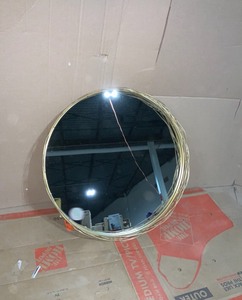 lot 12 image: WALKER EDISON FURNITURE COMPANY medium round gold contemporary mirror (32 in. H x 32 in. W) NEW see pics