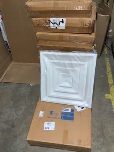 lot 33 image: 9 Boxes with NEW Venti Air 24 in. x 24 in. t-bar Drop Ceiling Lay in Supply Diffuser with round 8 in. CollarNeck see pics