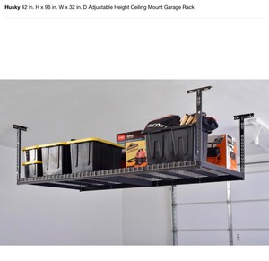 lot 37 image: PALLET WITH HUSKY 42 in. ADJUSTABLE HEIGHT CEILING MOUNT GARAGE RACKS SEE PICS