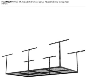 lot 38 image: 2 FLEXIMOUNTS 4 ft. x 8 ft. Heavy Duty Overhead Garage Adjustable Ceiling Storage Rack in Black NEW SEE PICS
