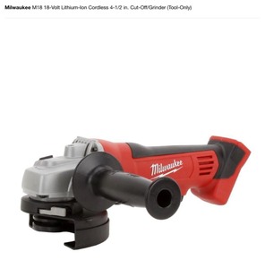 lot 45 image: MILWAUKEE M18 18-Volt Lithium-Ion Cordless 4-12 in. Cut-OffGrinder (Tool-Only) missing nut and check in handle but otherwise open box condition maybe used once or twice see pics