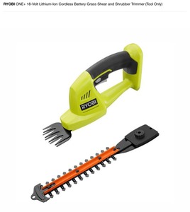 lot 57 image: RYOBI ONE 18-Volt Lithium-Ion Cordless Battery Grass Shear and Shrubber Trimmer (Tool Only), and RYOBI 18-Volt ONE Cordless 38 in. 4-Position Ratchet (Tool Only) SEE PICS