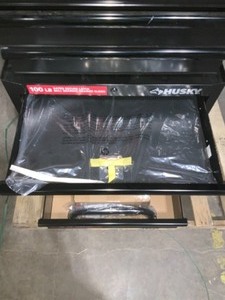 lot 49 image: Husky 27 in. 9-Drawer Tool Chest and Cabinet Set in Gloss Black OPEN BOX COMPLETE SEE PICS