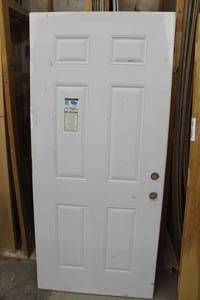lot 377 image: Decorative Inswing or Outswing Insulated SteelWood Edge Door 6-Panel 35-34Wx79H