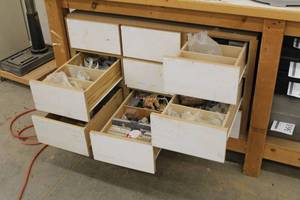 lot 409 image: Lot of Hardware - Router Bits, Electrical, Corner Brackets, Hinge Covers, Misc. Hardware