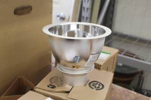 lot 422 image: Lot of (3) Philips Lightolier Recessed Downlight Lytecaster Open Reflector Trim (new in box)