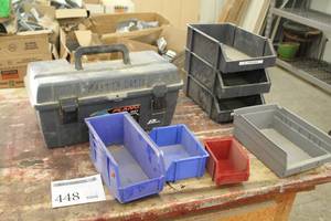 lot 448 image: Plano Plastic Tool Box 20 with 7-Plastic Parts Organizer Bins