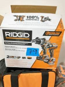 RIDGID 8-Volt Cordless Brushless Hammer Drill & Impact Driver Kit with Bonus 18-Volt 4.0 AH  Lithium-Ion Battery (2-Pack) AND CHARGER WITH BAG