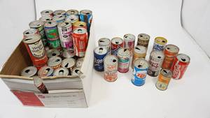 lot 3 image: Box of Vintage PopSoda Cans