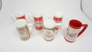 lot 17 image: 6 Vintage Plastic Budweiser Mugs