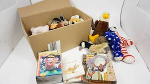 lot 32 image: Box of Vintage Toys  Stuffed Animals  Books