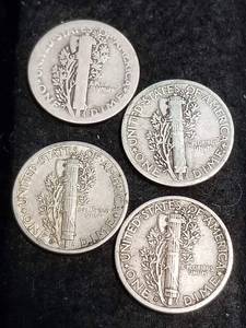 4 MERCURY DIMES 1923 1937 1941-D 1944-D