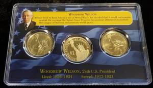 3 US DOLLAR SET WOODROW WILSON 1 PROOF & 2 UNC