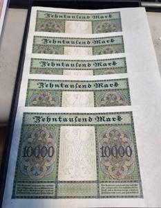 RARE 5 CONTINUOUS SERIAL # 1922 10,000 DEUTSCHE MARK & 1946 RAILROAD STOCK CERTIFICATE