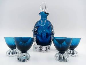 lot 035 image: Incredible Aseda Swedish  Hand Blown Blue Glass Set by Bo Borgstrom Set Rare Vintage 1970s (Valued$200)