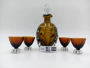 lot 036 image: Incredible Vintage 1970s Aseda Swedish Glassbruk  Hand Blown Brown Glass Set by Bo Borgstrom Set (Valued$200)