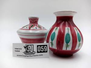 Vintage 1950s Red and Green Elle Norway Pottery Set (Valued $150)