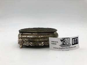 Vintage Japan Silver Embossed Lion Footed JewelryTrinket Box (Valued $50)