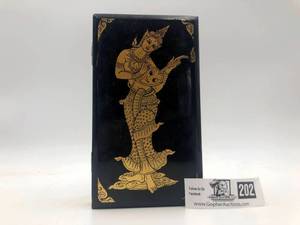 Hand Painted Vintage Burmese Lacquer Portrait of Dancer box