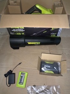 lot 16 image: 125 MPH 550 CFM 40-Volt Lithium-Ion Brushless Cordless Jet Fan Leaf Blower - 4.0 Ah Battery and Charger Included by RYOBI  OPEN BOX COMPLETE