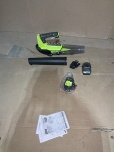 lot 17 image: 100 MPH 280 CFM ONE 18-Volt Variable-Speed Lithium-Ion Cordless Jet Fan Leaf Blower 4.0 Ah Battery and Charger Included by RYOBI OPEN BOX COMPLETE TESTED
