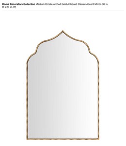 lot 37 image: Medium Ornate Arched Gold Antiqued Classic Accent Mirror (35 in. H x 24 in. W)