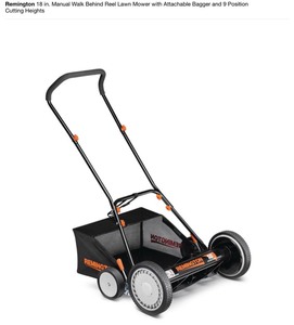 lot 41 image: 18 in. Manual Walk Behind Reel Lawn Mower with Attachable Bagger and 9 Position Cutting Heights by Remington