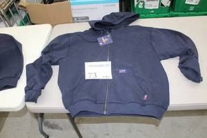 lot 73 image: Lapco FR Zip-Up Hooded Sweatshirt Medium Regular Flame Resistent 95% Cotton 5% Spandex Blue (new)