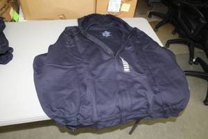 lot 68 image: Lot of (2) National Safety Apparel FR Zip-Up Hooded Sweatshirt 2X-Large Flame Resistent 58% Cotton 35% Modacrylic 7% Polyester Blue (new)
