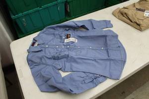lot 109 image: Rasco FR Cool Girl Long Sleeve Work Shirt Womens Large Regular Collar 16-16 12 Sleeve 26 Flame Resistent Light Blue (new)