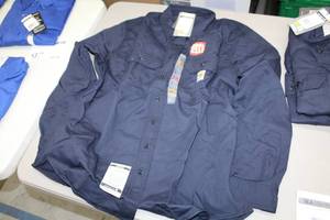 lot 99 image: Lot of (2) Carhartt FR Twill Long Sleeve Shirt Womens X-Large Original Fit Flame Resistent Navy (new)