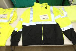 lot 141 image: M Safe FR High Visibility Safety Zip-Up Hooded Sweatshirt X-Large Flame Resistent 100% Polyester Reflective Yellow (new)