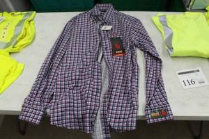 lot 116 image: Ariat FR Mercer Long Sleeve Work Shirt Mens Large Flame Resistent Navy Multi (new)