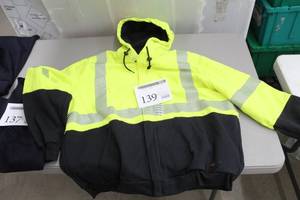 lot 139 image: National Safety Apparel FR High Visibility Safety Zip-Up Hooded Sweatshirt X-Large Flame Resistent Reflective YellowGrey (new)