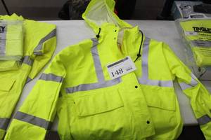 lot 148 image: National Safety Apparel FR High Visibility Safety Rain Coat Large Flame Resistent 100% Polyester Reflective Yellow (new)
